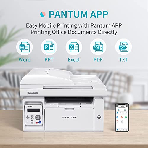 All in One Laser Printer Scanner Copier with Auto Document Feeder, Wireless Multifunction Black and White Laser Printer, Pantum M6552NW(W4G61A) White with PB-211EV Toner