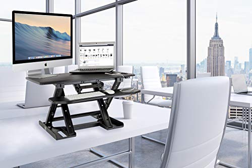 Mount-It! Electric Standing Desk Converter, Motorized Sit Stand Desk with Built in USB Port, Ergonomic Adjustable Workstation, Black (MI-7965)