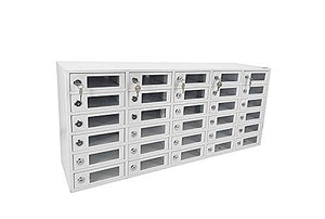 FixtureDisplays 30-Slot Cell Phone Storage Station Lockers with Clear Window and Mail Slot - No Charging Capability