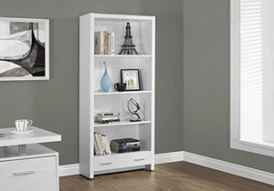 Monarch Specialties White Hollow-Core Bookcase with a Drawer, 71-Inch