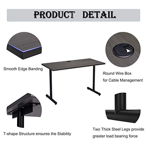 Sunon Modern Computer Desk Home Office Workstation Writing Table with Cable Hole, 47 Inch, Grey