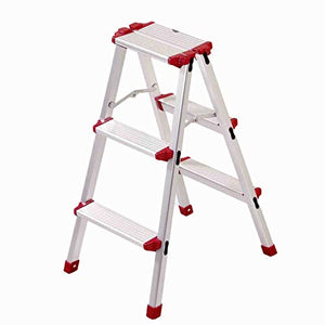 LUCEAE Foldable Aluminum Alloy 3-Step Ladder - Indoor Climbing Stool with Non-Slip Mats