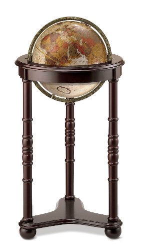 Replogle Lancaster—Bronze Metallic, Dark Cherry Wood Finish, Floor Model Globe, Perfect for Anyone Looking for a Elegant Floor Standing Globe That Fits Small Spaces (12"/30 cm diameter)