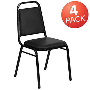 BizChair 4 Pack Black Vinyl Stacking Banquet Chairs with Thick Seat