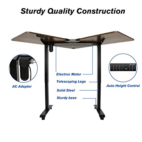 FINEWISH Electric Height Adjustable Desk Solid Wood Home Office Table Standing Motorized Workstation Digital Panel Push Button Memory Settings ，55.1” (L) x 27.6” (W) (L-Shaped, Dark Brown)