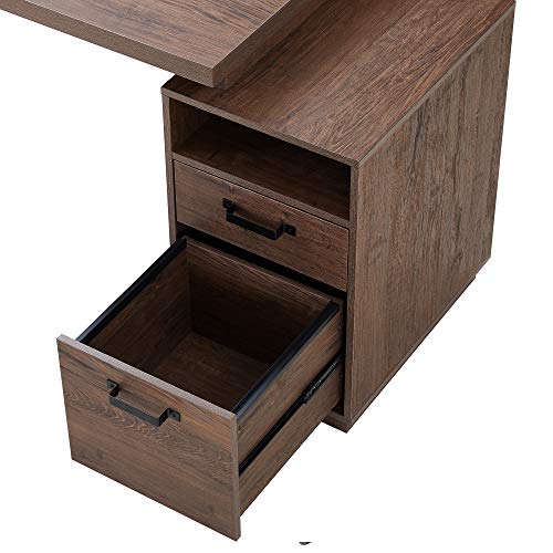 Nedley 65" Walnut Home Office Computer Desk with Cabinet Drawers 55" Desk and 15" Drawer