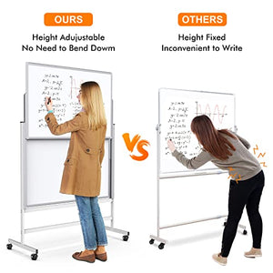 Dry Erase Whiteboard Height Adjustable, Easel Stand White Board on Wheels - 60 x 48 inches Large Mobile Dry Erase Board, Double Sided Magnetic Whiteboard for Office Home Classroom, Sliding Up & Down