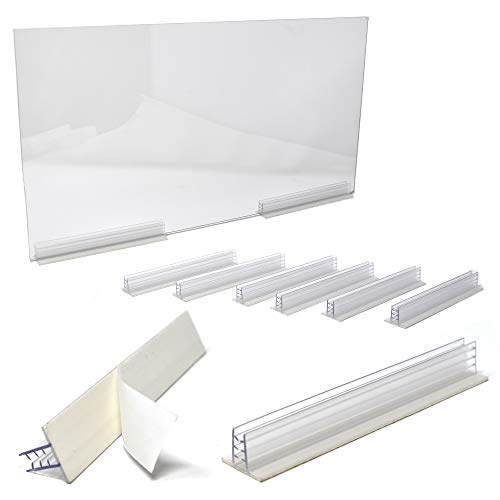 6" L Self Adhesive Sneeze Guard Holder to Fasten & Line Up Plexiglass Panels & Acrylic Sheets from 1/8" to 1/4" Thick, 100 Pack
