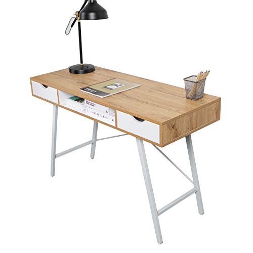 SDHYL 47 inches Home Office Desk Computer Desk with Drawers Workstation for Bedroom Drawing Table Office Table, S7-GCBG1019-US-N