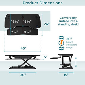 VERSADESK Electric Height Adjustable Standing Desk Converter, 40 Inch PowerPro with Keyboard Tray, USB Charging Outlet, 80 lbs Capacity, Button Switch - Black