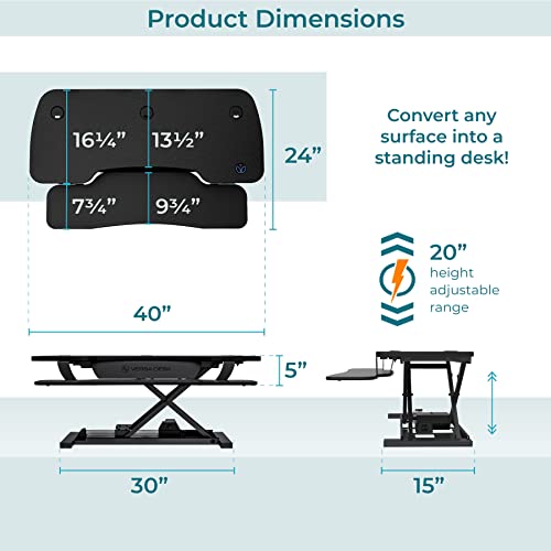 VERSADESK Electric Height Adjustable Standing Desk Converter, 40 Inch PowerPro with Keyboard Tray, USB Charging Outlet, 80 lbs Capacity, Button Switch - Black