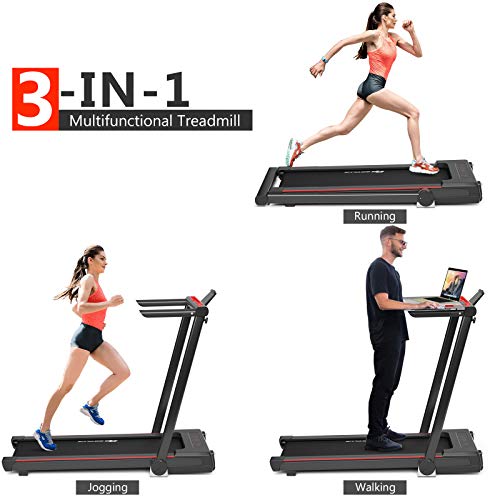 Goplus 3-in-1 Treadmill with Desk, 2.25HP Folding Electric Treadmills, Large LCD Display,Remote Control, Bluetooth Speakers, Walking Jogging Machine for Home/Office Use (Black)