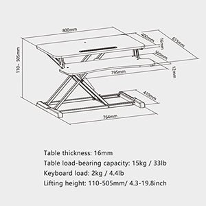 None Standing Desk Converter Computer Work Station Height Adjustable Stand Up Desk Ergonomic - Black