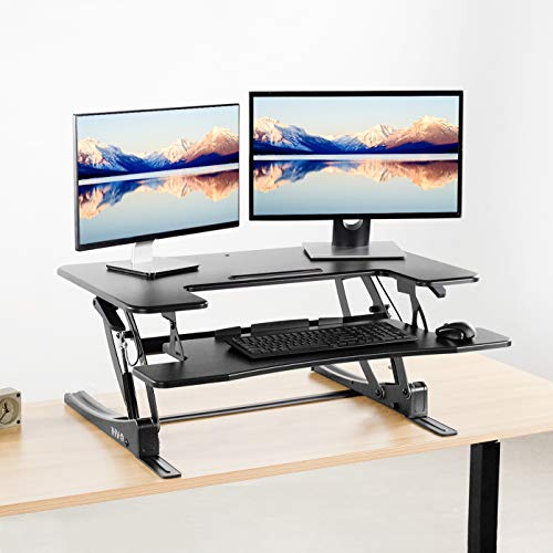 VIVO Black Height Adjustable 36 inch Stand Up Desk Converter Workstation, Quick Sit to Stand Tabletop Monitor Riser with Extra Large Keyboard Tray, DESK-V000V2