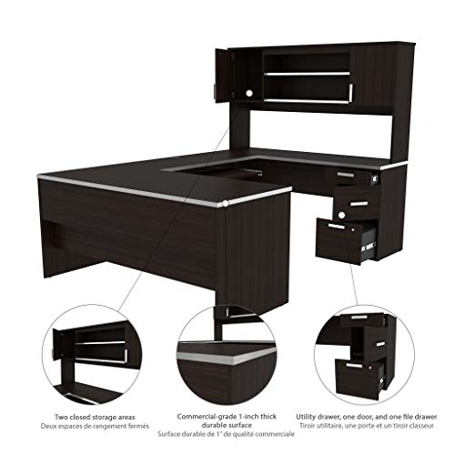 Bestar Ridgeley Executive Computer Desk with Hutch, Lateral File Cabinet, and Bookcase - Dark Chocolate