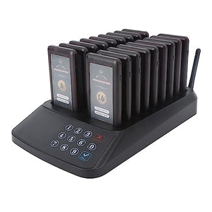 aqxreight Restaurant Pager System Wireless Social Distancing Pagers Matte Black Touch Screen 18 Pagers (US Plug)