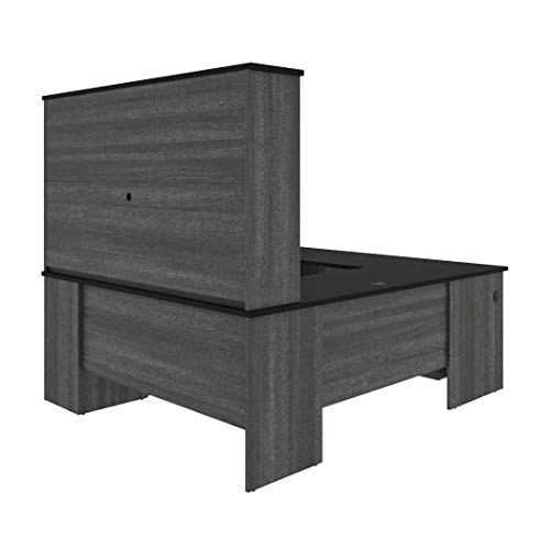 Bestar Norma 71W U or L-Shaped Executive Desk with Hutch in Black & Bark Gray
