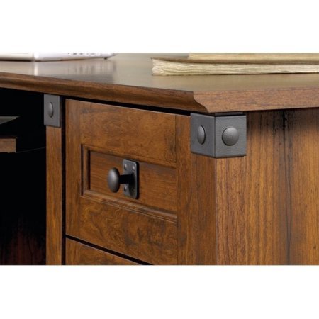 Classic L Shaped Wood Desk, Cherry Finish, Study or Workplace, Drawers, T-lock Assembly System, Perfect for Bedroom Living Room and Home Office, Indoor Furniture, BONUS E-book