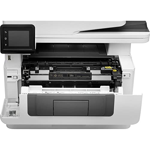 Hewlett Packard Laserjet Pro MFP M428fdw Wireless Monochrome All-in-One Printer, Copier, Scanner, Fax, W1A30A#BGJ with Power Strip Surge Protector + Electronics Basket TM Microfiber Cleaning Cloth