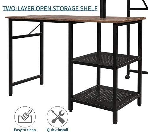 JCXT L-shaped desk computer corner desk, home office with shelves gaming writing workstation large monitor stand, space-saving, easy to assemble shaped Rustic Wood and Metal Office Desk with Storage S