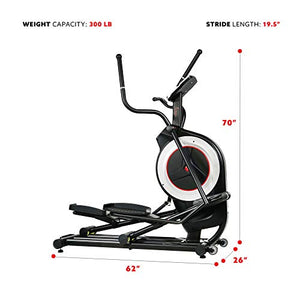 Sunny Health & Fitness Electric Eliptical Trainer Elliptical Machine w/Devicec Holder, Programmable Monitor and Heart Rate Monitoring, 300 LB Max Weight and 20"" Stride - SF-E3875, Black