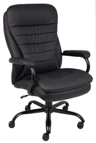 Boss Office Products B991-CP Heavy Duty Double Plush LeatherPlus Chair with 350lbs Weight Capacity in Black