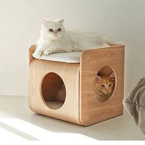 BinOxy Coffee Table with Cat Bed Cave - Multipurpose Wood End Table Side Table