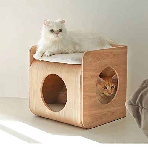 BinOxy Coffee Table with Cat Bed Cave - Multipurpose Wood End Table Side Table