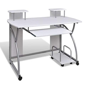 Computer Desk with Pull-Out Keyboard Tray White Cart Game Laptop Table，Modern Computer Writing Game Player Command Center Workstation Desktop Home Office, Single