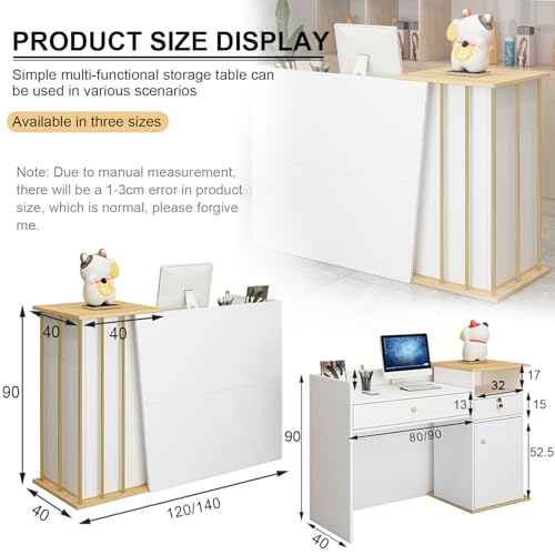 DZKJ Reception Desk with Lockable Drawer and Light-Blocking Feature, Front Counter Desk for Retail Checkout (140CM, Marble)
