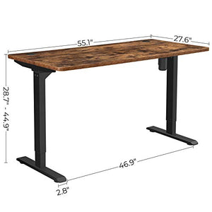 SONGMICS 55.1 x 27.6 Inches Electric Writing Desk, Standing Desk, Motorized Workstation, with Continuously Adjustable Height, Motor, Rustic Brown and Black ULSD012B01
