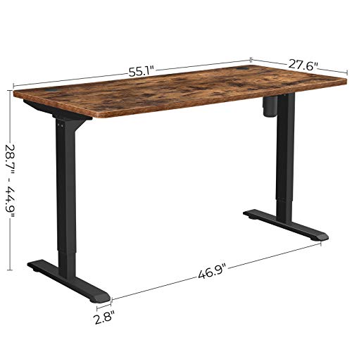 SONGMICS 55.1 x 27.6 Inches Electric Writing Desk, Standing Desk, Motorized Workstation, with Continuously Adjustable Height, Motor, Rustic Brown and Black ULSD012B01