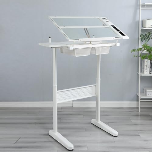 Aursrenty Drafting Table with Stool and Tilting Tabletop - Art Craft Desk with Drawers