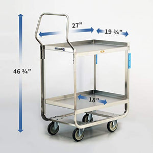 Lakeside Manufacturing Handler Series Utility Cart, Stainless Steel, 2 Shelves, 1000 lb. Capacity