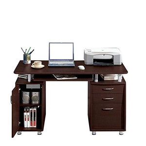 Pemberly Row 48" Wide Home Office Computer Desk in Gray with CPU Storage Cabinet and Hanging File Cabinet, Brown