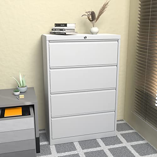 SUXXAN Metal Lateral Filing Cabinet with 4 Drawers, Locking, Anti-tilt Structure (White, 52" H)