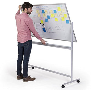 Displays2go 60 x 36 Rolling Whiteboards, Double Sided, Magnetic Surface – Silver (WHBMOB6040)