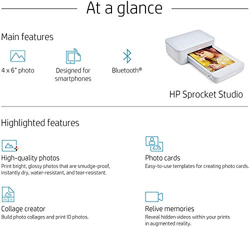 HP Sprocket Studio Photo Printer – Personalize & Print, Water- Resistant 4x6" Pictures (3MP72A)