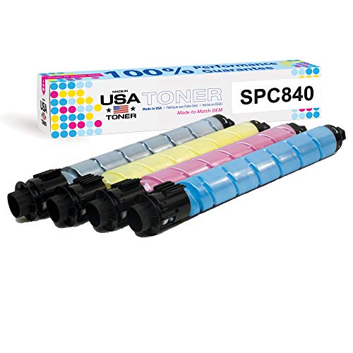 MADE IN USA TONER Compatible Replacement for Ricoh SP C840dn, SP C842, SP C840A, 821255, 821256 821257, 821258 (Black, Cyan, Yellow, Magenta, 4 Pack)