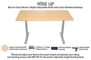 Rise UP Dual Motor Electric Standing Desk 60x30" Bamboo Desktop Premium Ergonomic Adjustable Height sit Stand up Home Office Computer Desk Table Motorized Powered Modern Furniture Small Standup