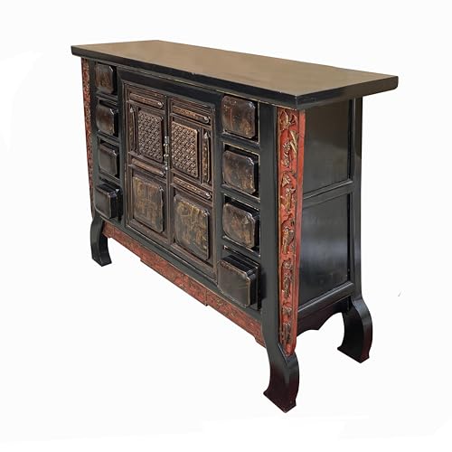 orientliving Chinese Brown Bold Graphic Credenza Table Cabinet Acs7758