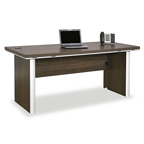 Executive Desk Boardwalk Walnut Laminate/Textured Silver Legs and Trim/Silver Hardware Dimensions: 72"W x 32"D x 30.75"H Weight: 207 lbs.Dimensions and PartsDesk
