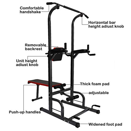 2021 Upgrade Power Tower Dip Station with Bench, Pull Up Bar Dip Station, Height Adjustable Pull Up Tower for Home Gym Strength Training Exercise Workout Equipment, 660lbs MAX Weight Capacity