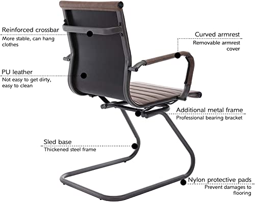 Guyou Office Reception Guest Chairs Set of 6 Mid Back PU Leather Metal Leg Sled Base Chairs with Arms - Matte Brown, 6 PCS