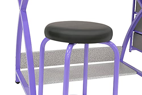 Offex The Comet Center Plus Adjustable Top Craft Table with 24" Pencil Ledge, 3 Drawers and Matching Padded Stool - Purple/Spatter Gray