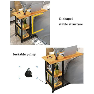 BinOxy Movable Computer Desk with 2-Tier Storage Shelves and Lockable Pulleys - Color: D