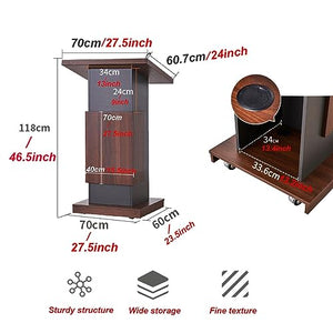 Qidvol Portable Podium Stand, 27"x24" Large Slant Surface Desk, 46.5" High, Teak Color