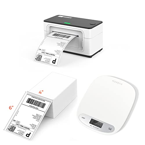 MUNBYN [Upgraded 2.0] Thermal Label Printer 4×6 Direct Label Printer for Shipping Packages, MUNBYN Thermal Direct Shipping Label (Pack of 500 4x6 Fan-Fold Labels), 11lb Digital Shipping Scale