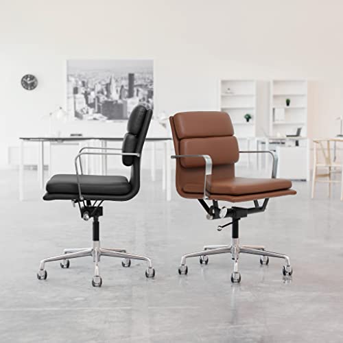 Laura Davidson Furniture SOHO II Padded Management Office Chair - Mid Back Desk Chair, Brown Faux Leather
