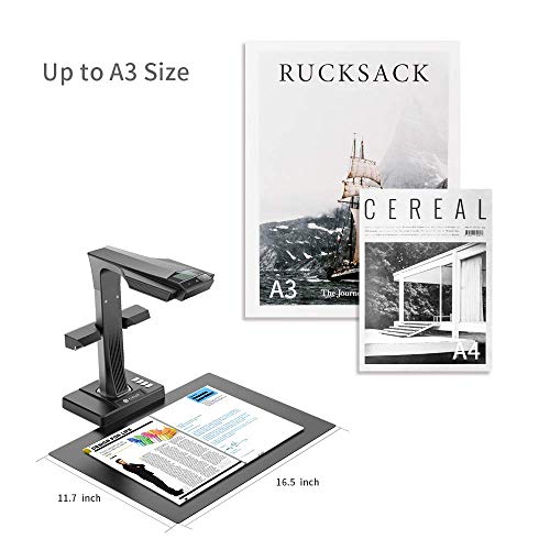 CZUR Professional Document Scanner ET18-P, Fast Recognition Scanner, 18MP High Definition, A3 Size Capture, 186 Languages OCR, Patented “Laser-Based Image Flattening” Technology
